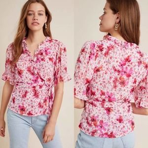 Anthropologie Misa Sybil Wrap Blouse Floral Tie Ruffle